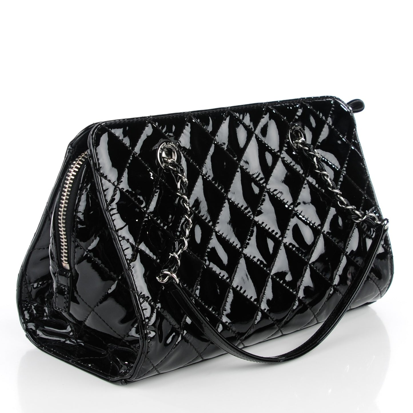 Patent Quilted CC Angle Tote Black