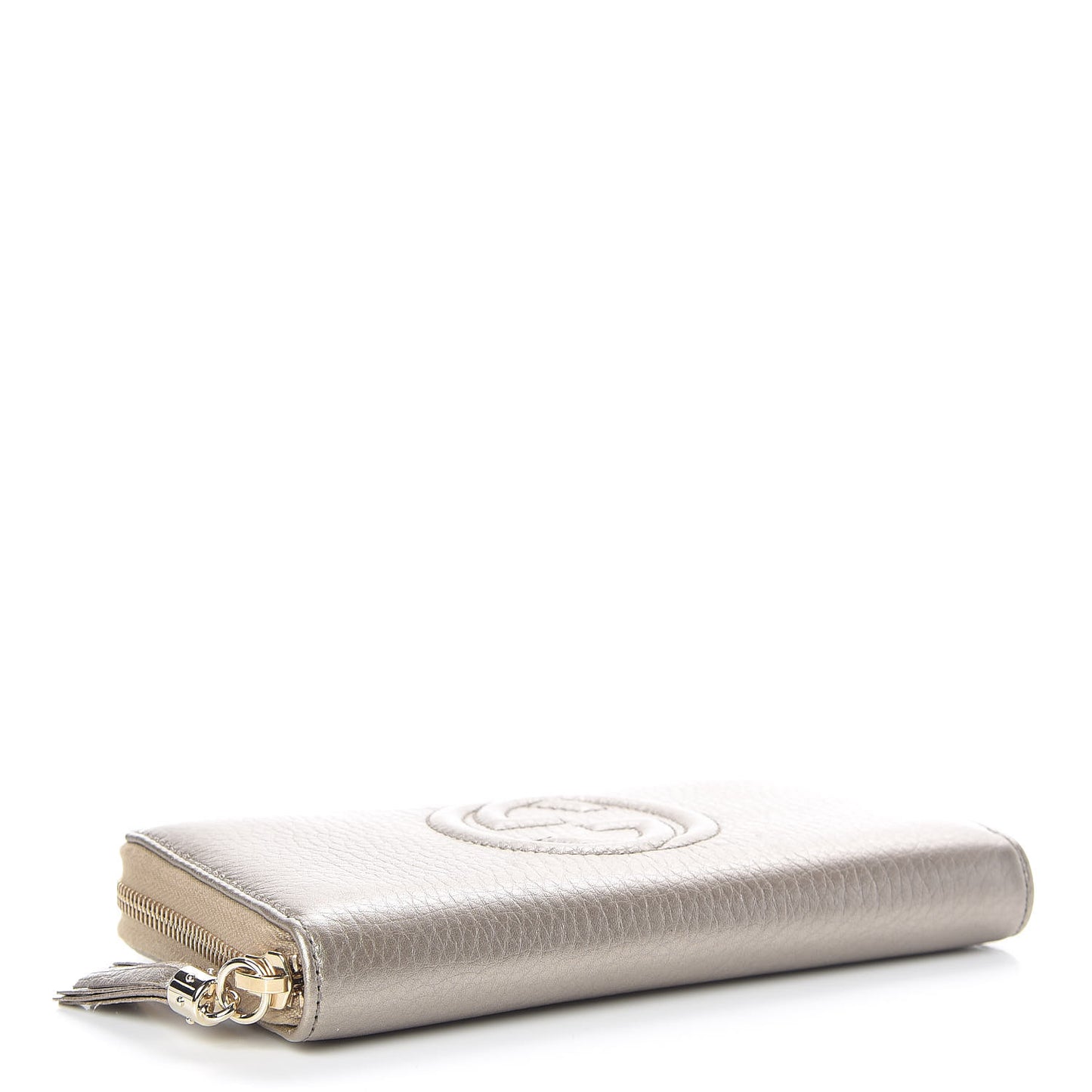Metallic Pebbled Calfskin Soho Zip Around Wallet Golden Beige