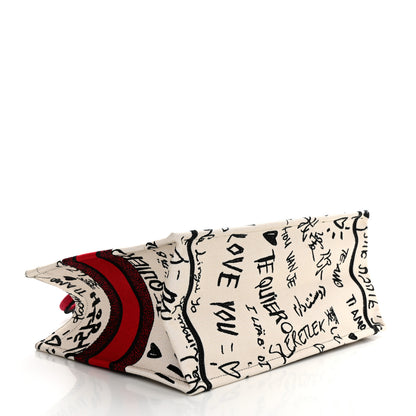 Christian Dior Canvas Embroidered Medium Dioramour Graffiti Book Tote Latte Multicolor 4 of 10
