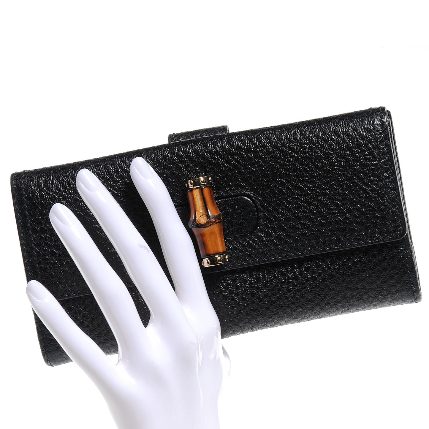 Leather GG Bamboo Long Wallet Black