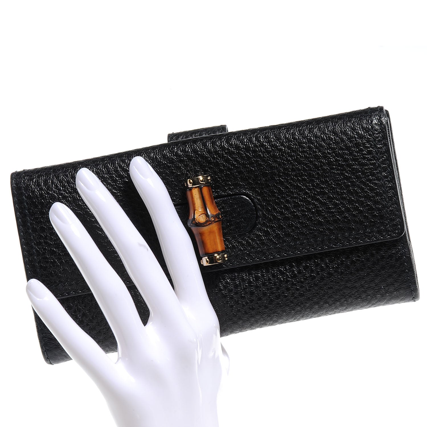 Gucci Leather GG Bamboo Long Wallet Black 2 of 8