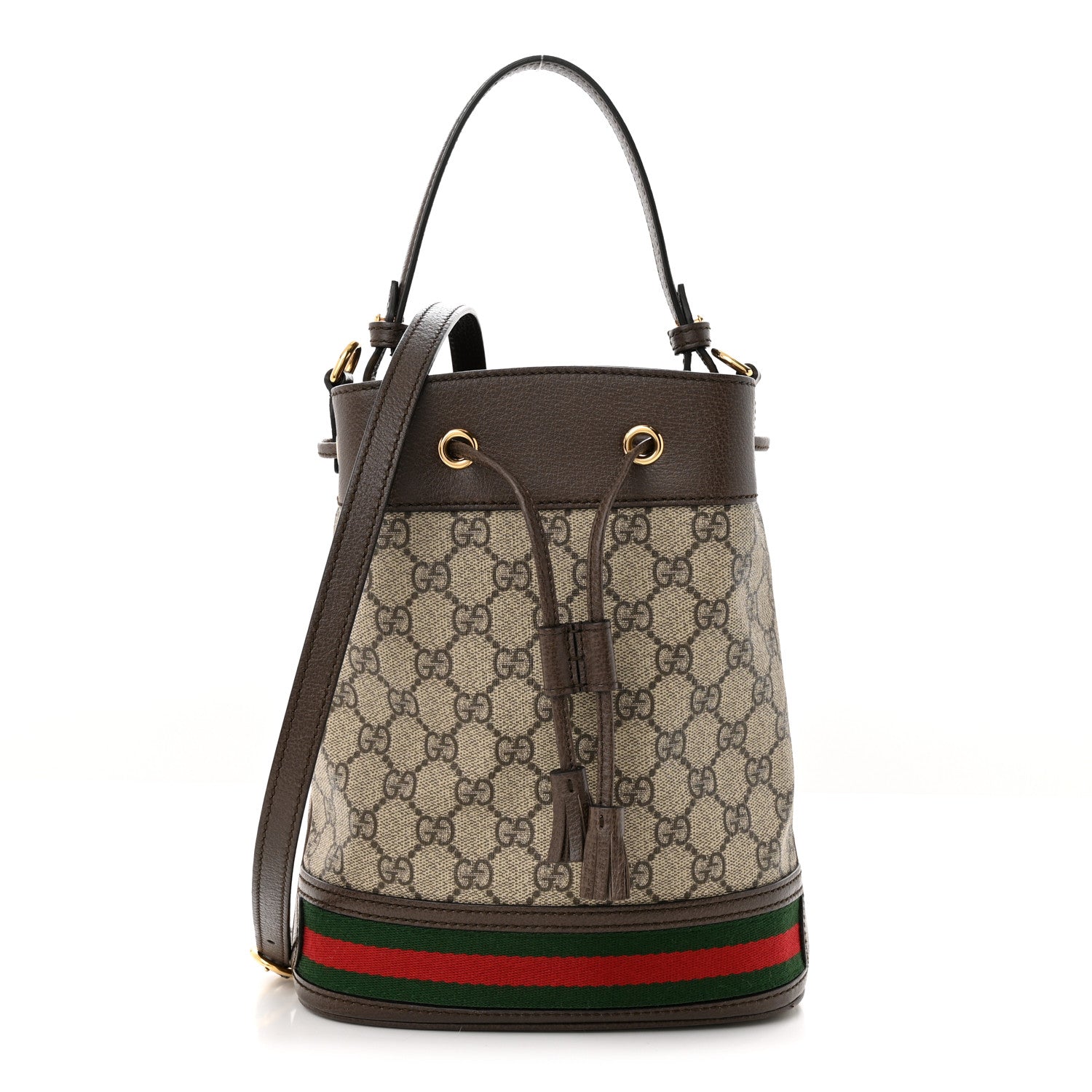 Gucci GG Supreme Monogram Web Small Ophidia Bucket Bag Brown 1 of 14