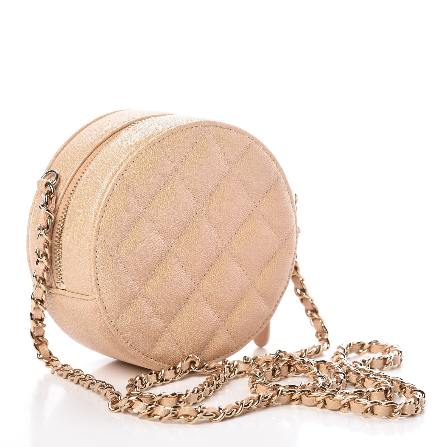 Chanel Iridescent Caviar Quilted Round Clutch With Chain Beige 3 of 8