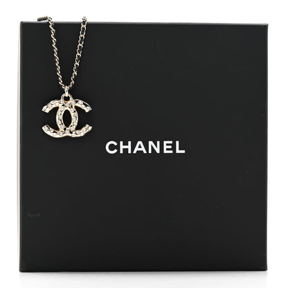 Chanel Lambskin Crystal CC Chain Pendant Necklace Black Gold 6 of 6