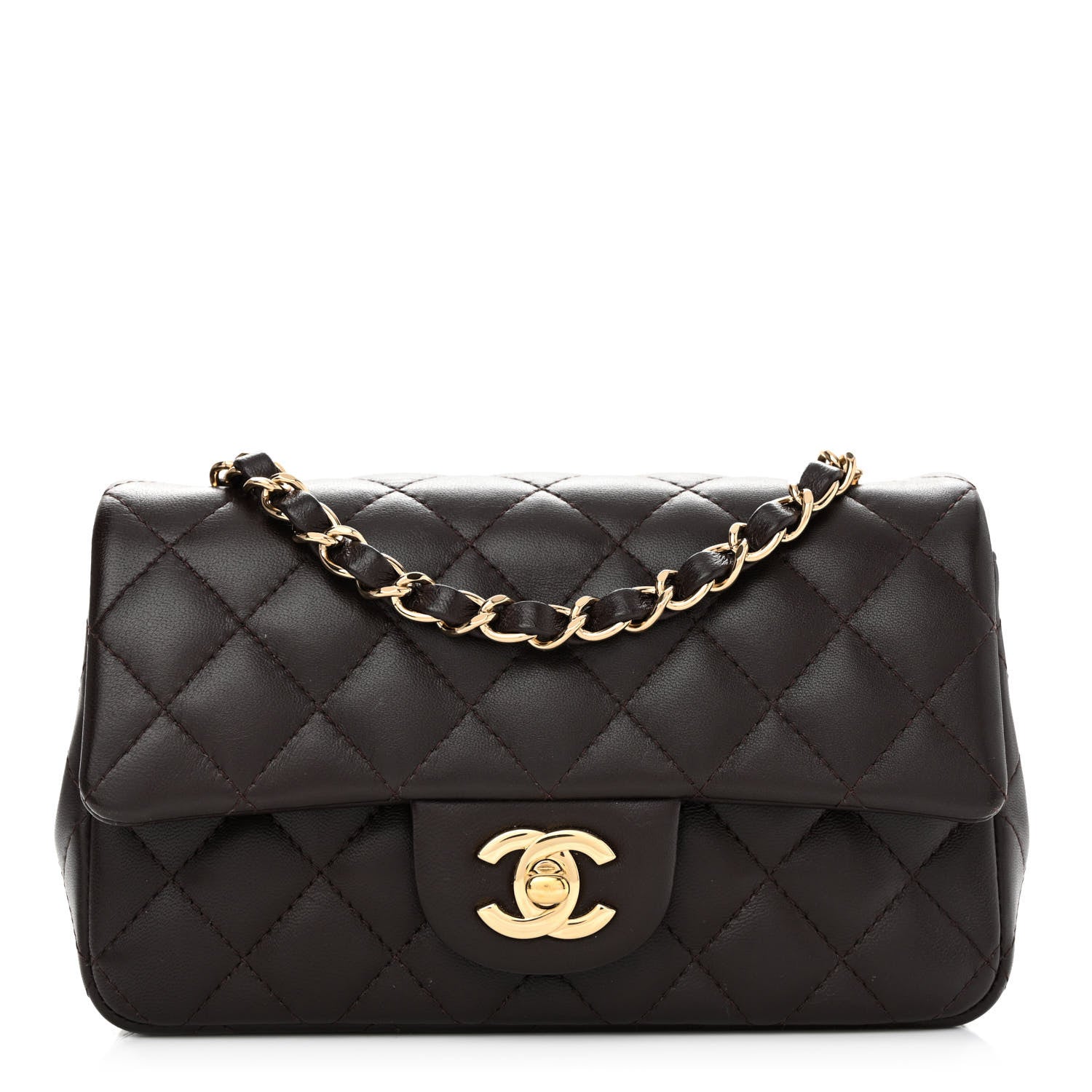 Chanel Lambskin Quilted Mini Rectangular Flap Dark Brown 1 of 14
