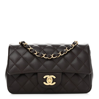 Chanel Lambskin Quilted Mini Rectangular Flap Dark Brown 1 of 14
