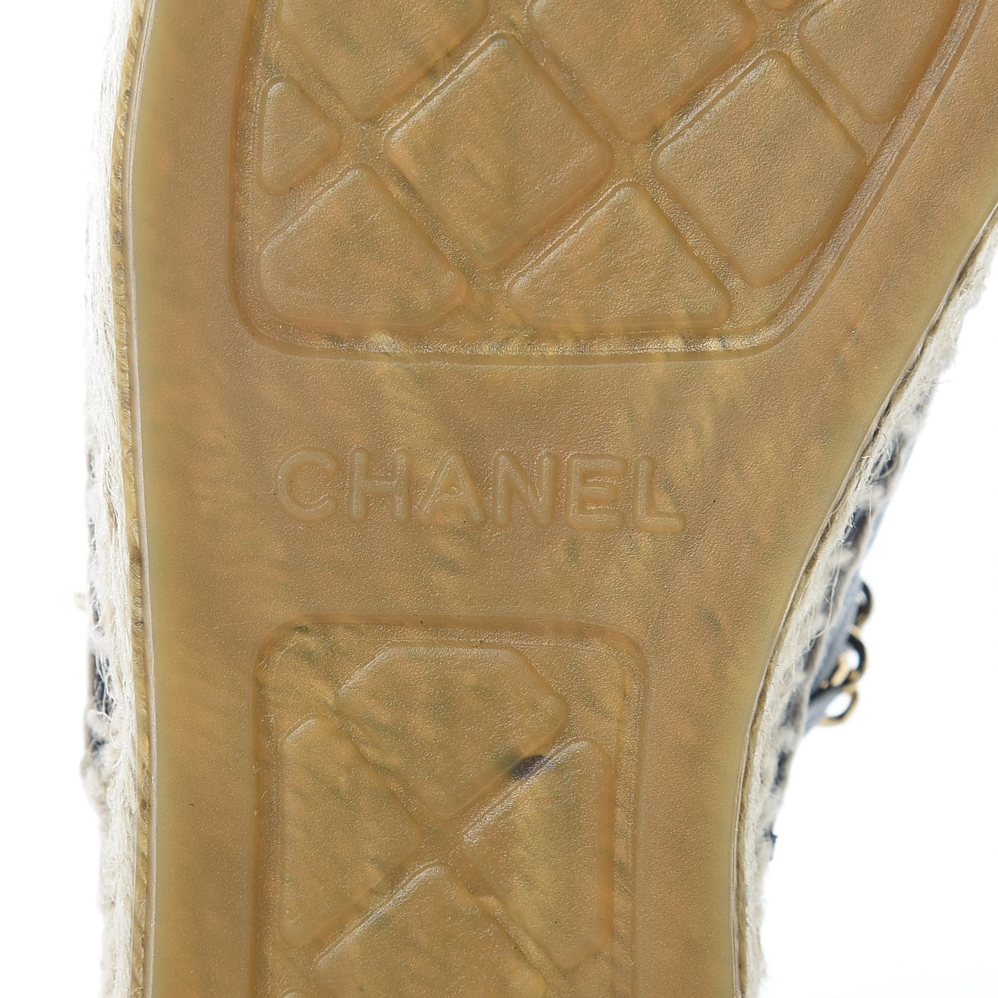 Lambskin Quilted CC Chain Espadrille Mules 38 Navy Black