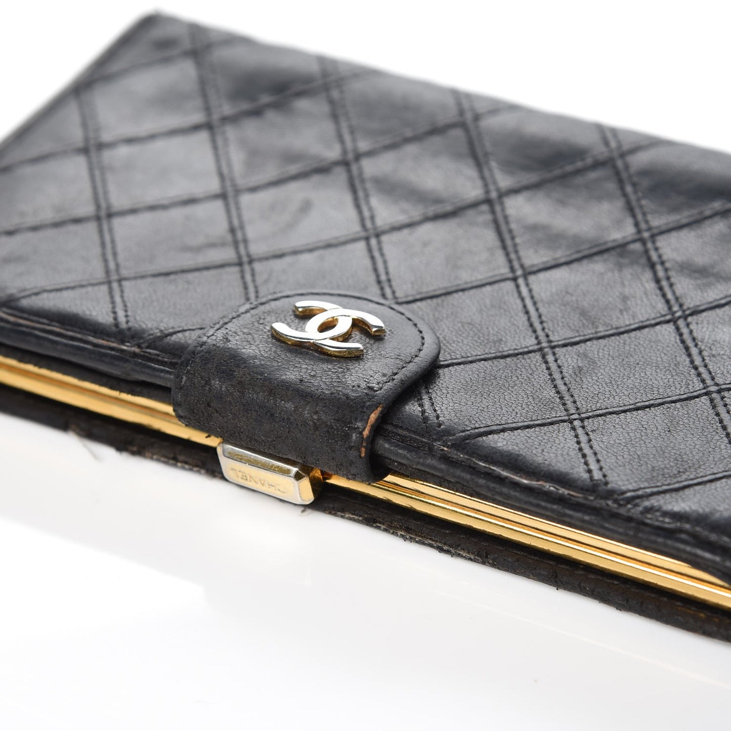 Lambskin Diamond Stitched French Wallet Black