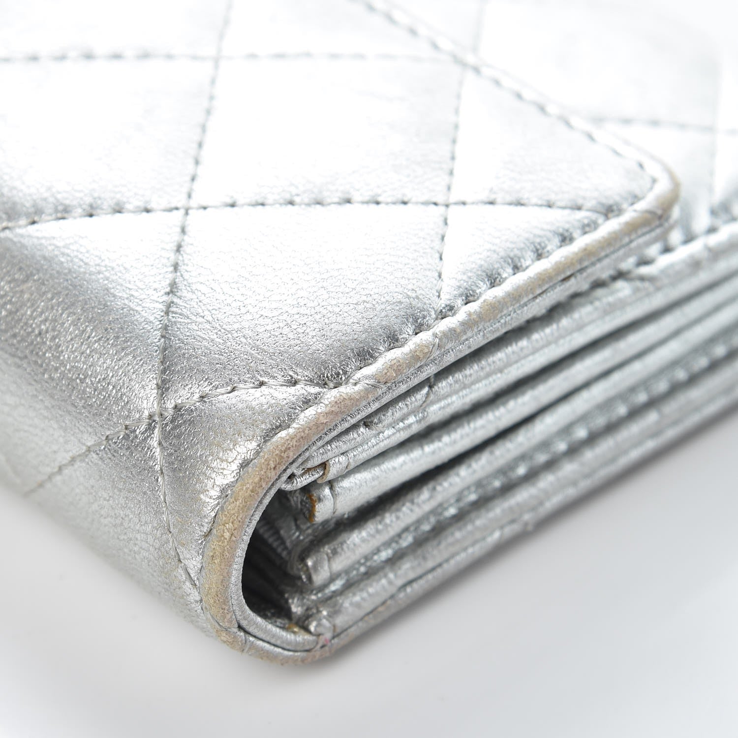 Chanel Metallic Lambskin Quilted Large Gusset Flap Wallet Silver 12 of 15