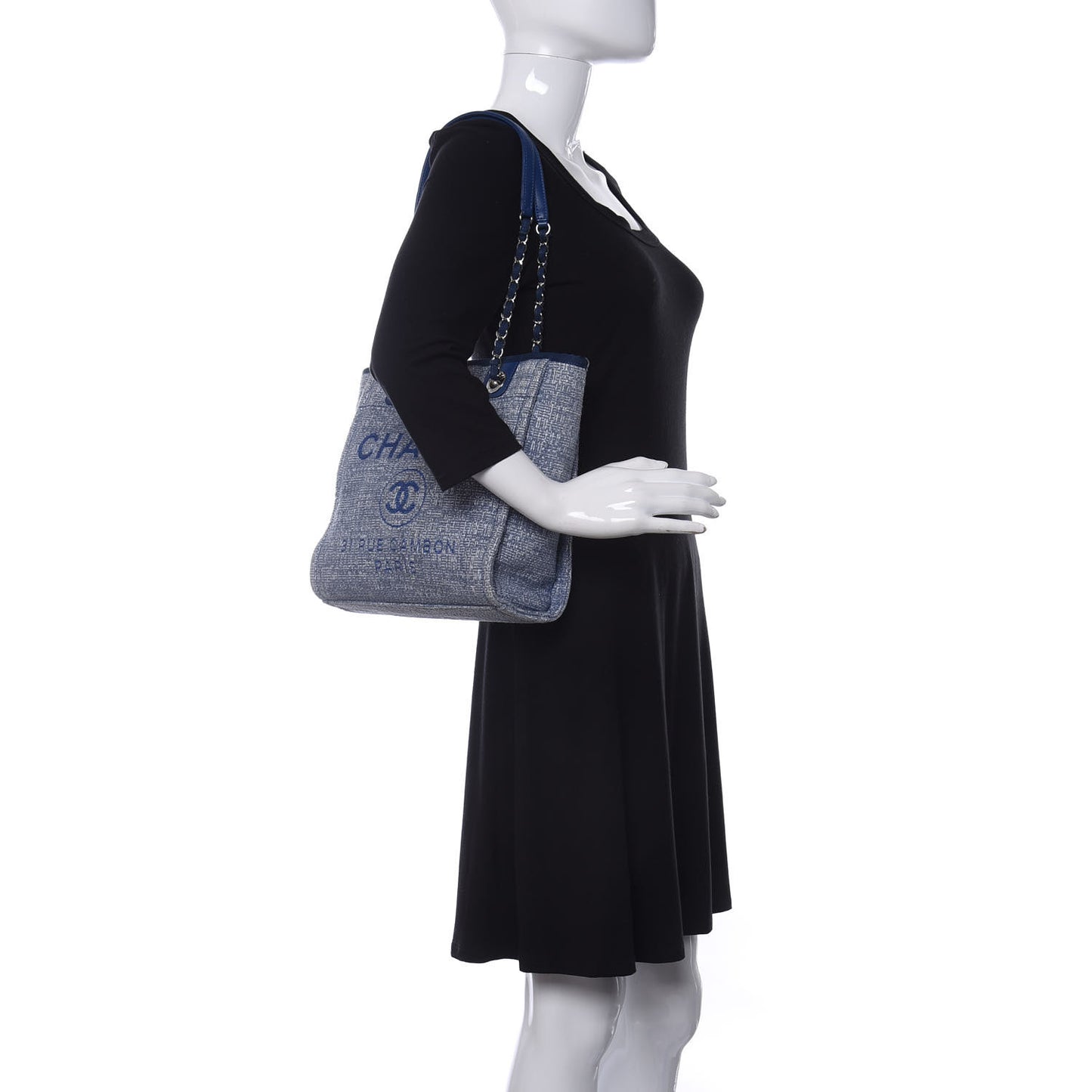 Woven Straw Raffia Mini Deauville Tote Blue
