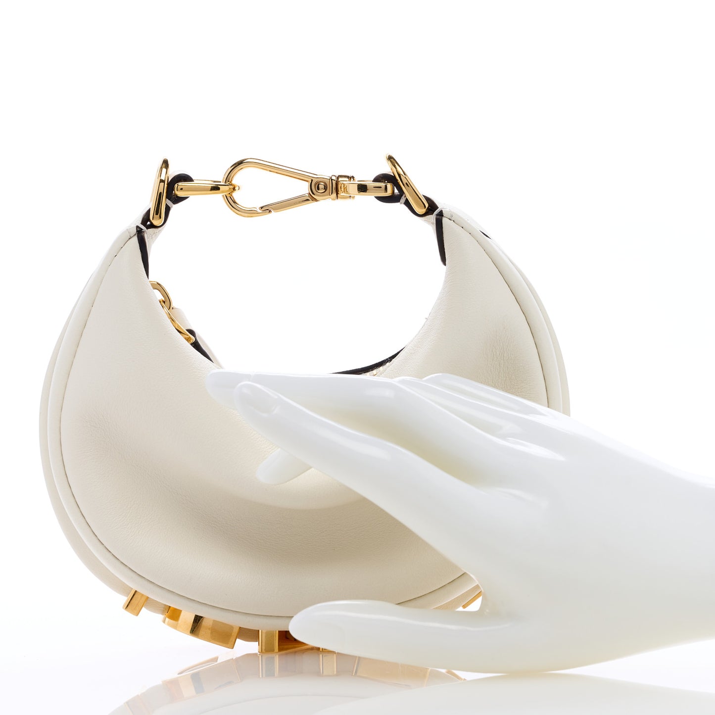 Vitello Grace Matte Mini Fendigraphy Hobo Bag White Ice