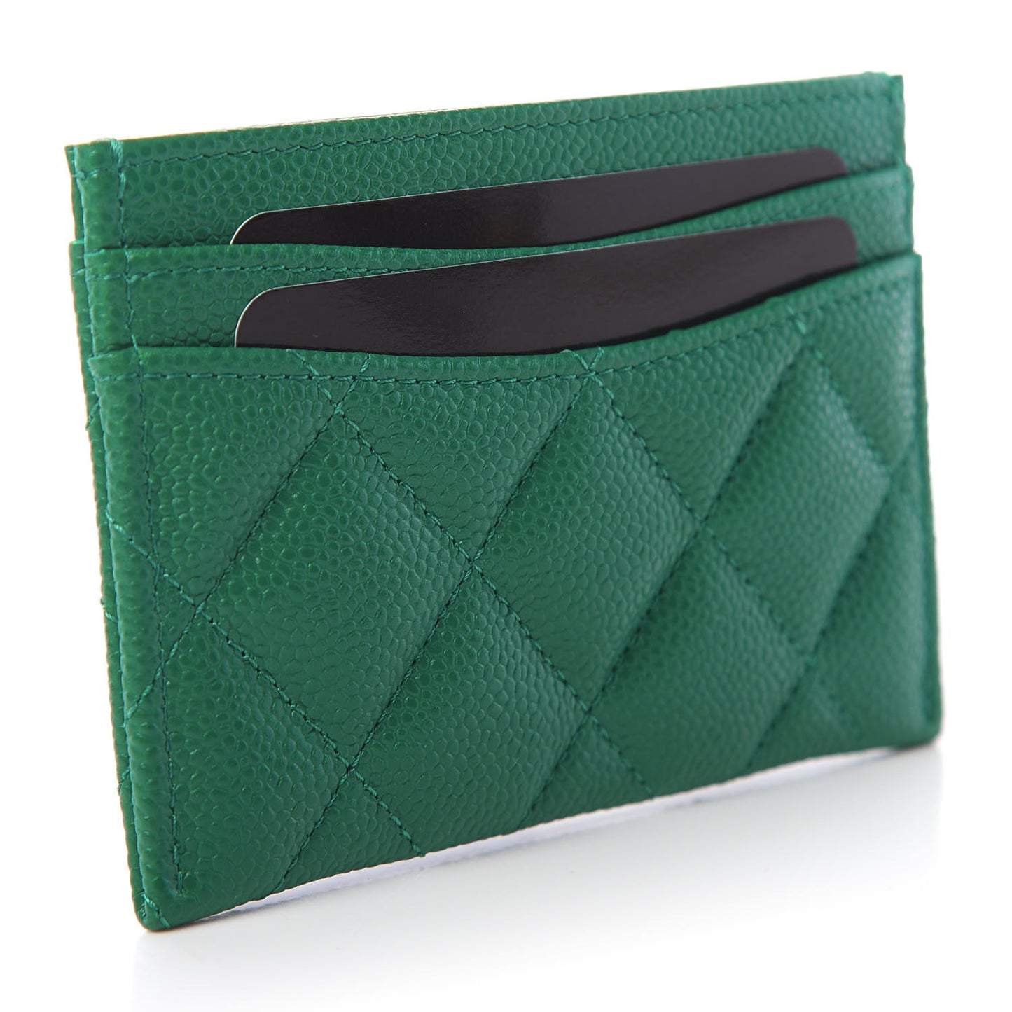 Metallic Caviar Quilted Card Holder Green