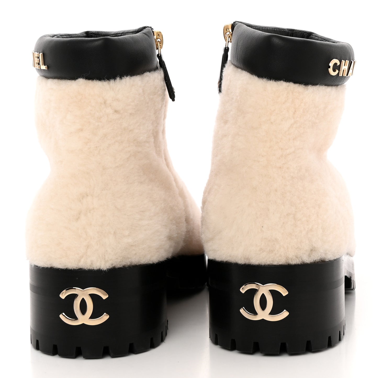 Shearling Lambskin Logo Ankle Boots 40 Ivory Black