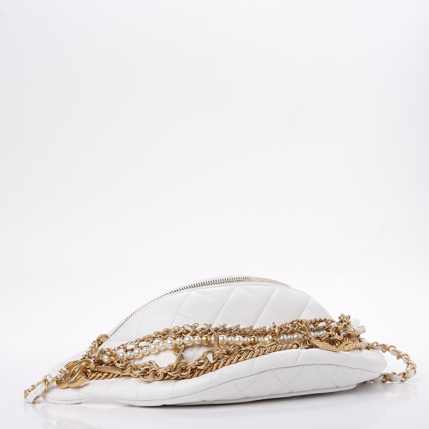 Lambskin Quilted All About Chains Waist Belt Bag White