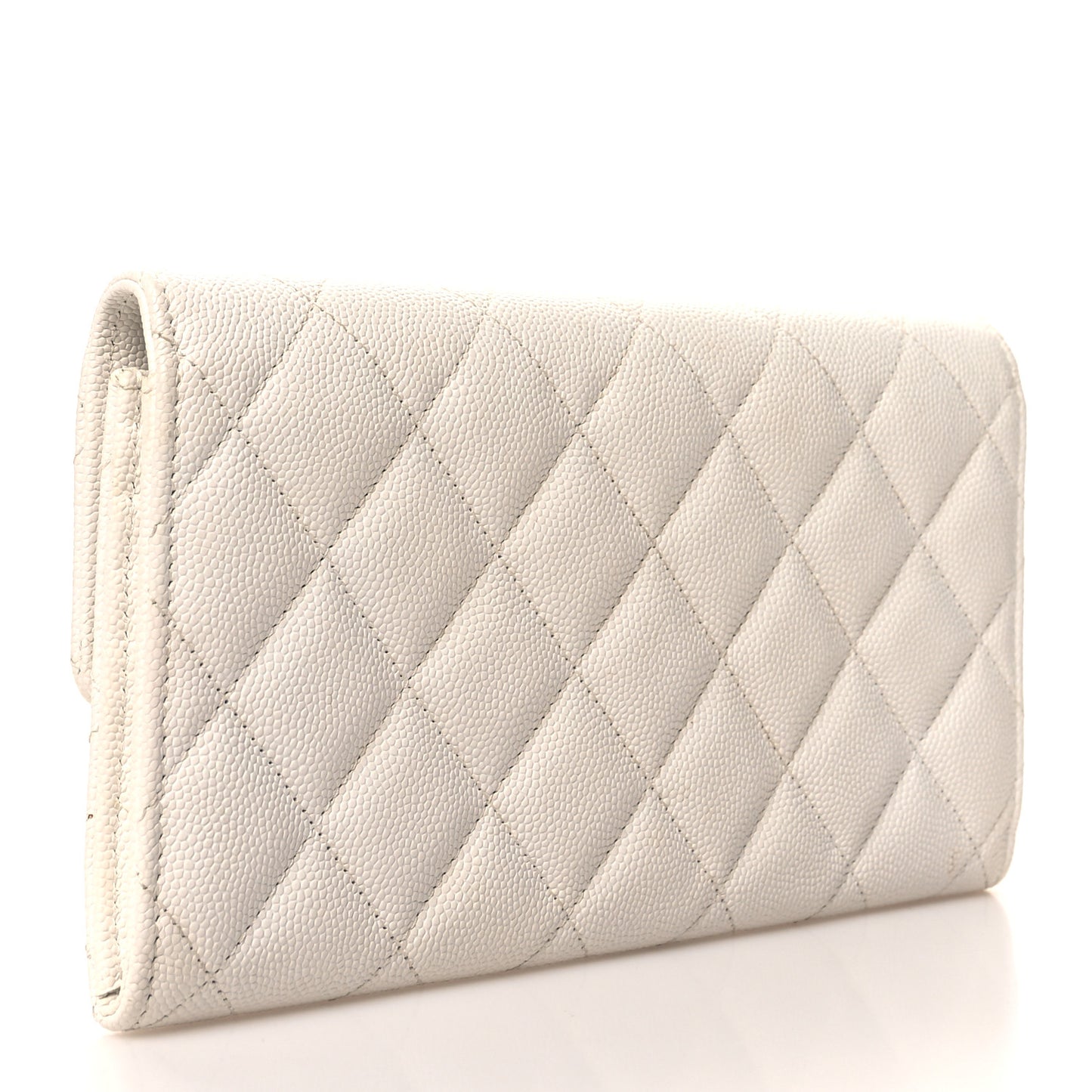 Caviar Quilted Striated CC Large Gusset Flap Wallet White