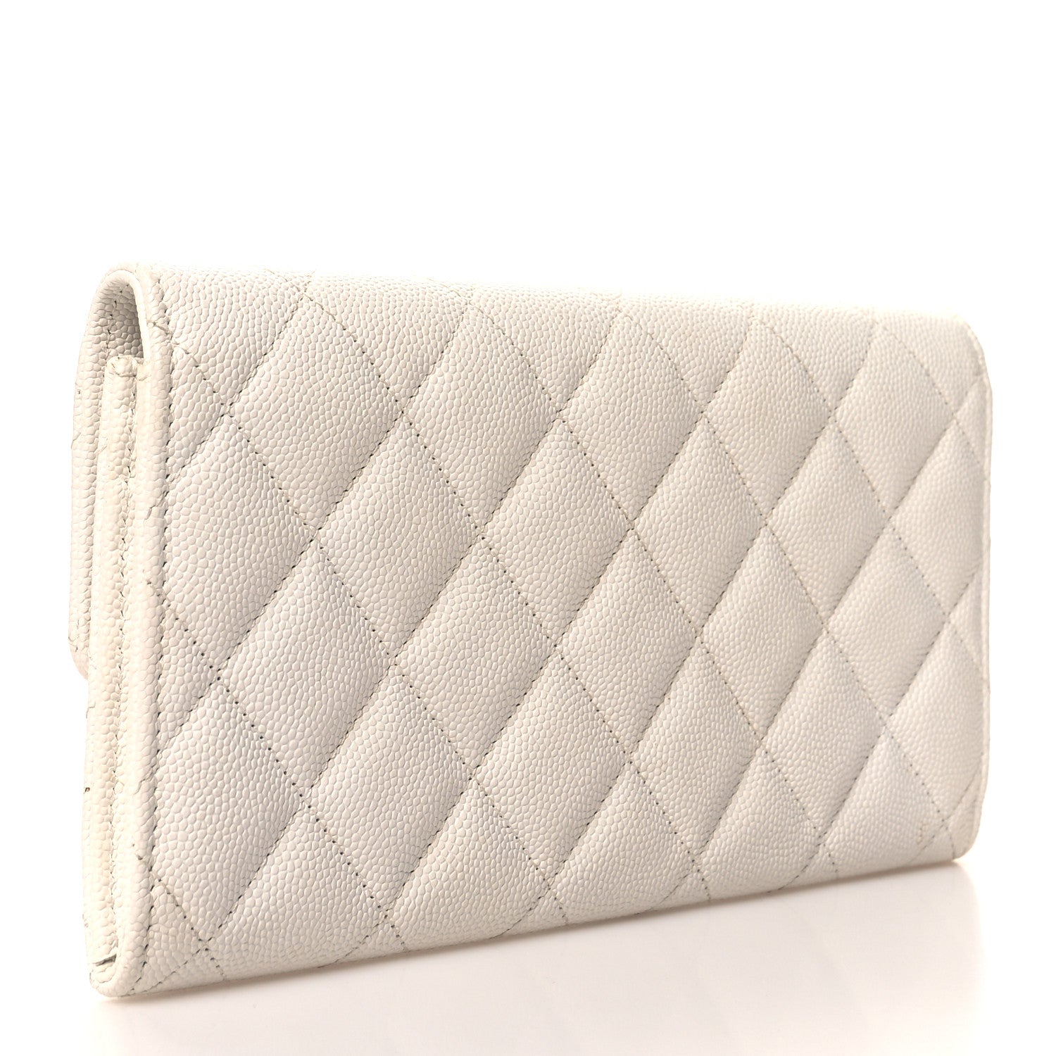 Chanel Caviar Quilted Striated CC Large Gusset Flap Wallet White 3 of 9
