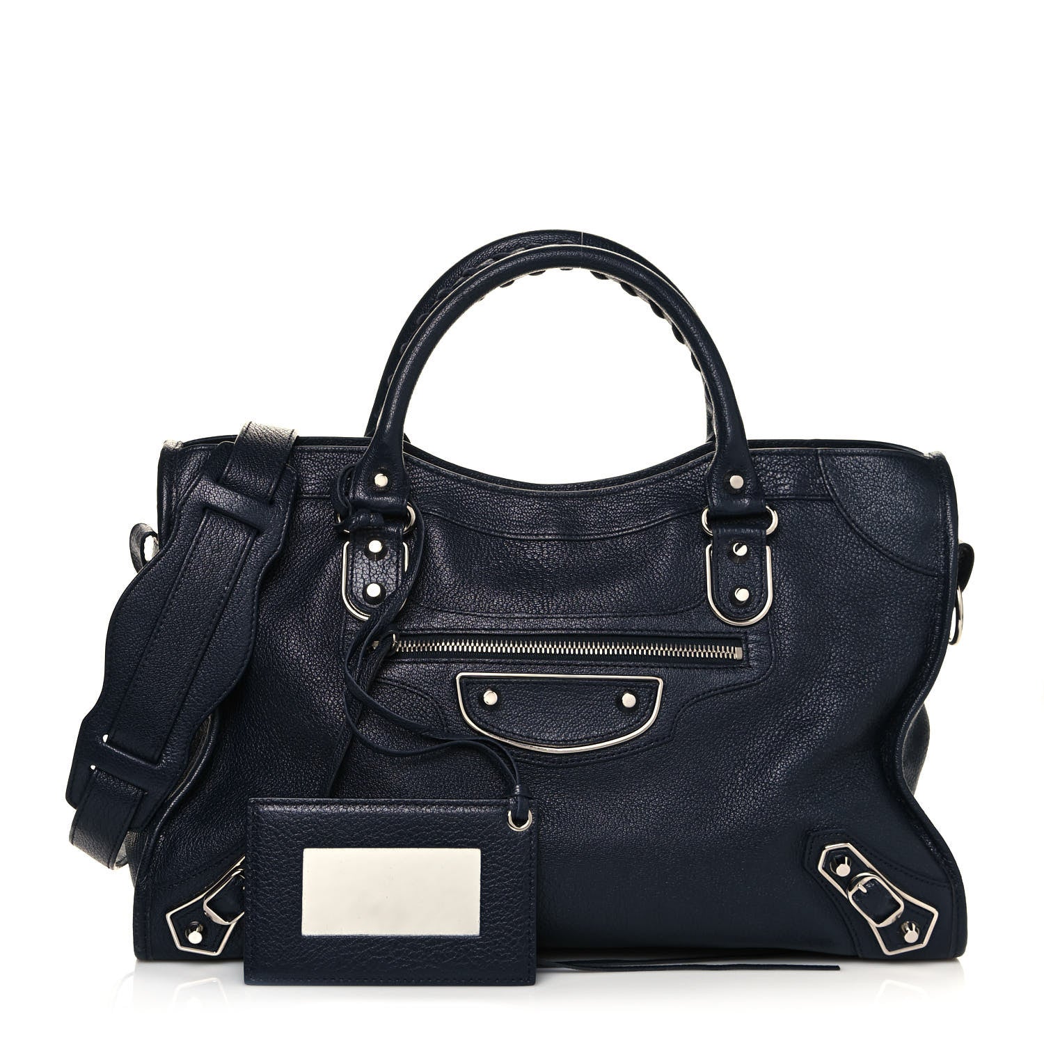 Balenciaga Chevre Silver Metallic Edge Hardware City Bleu Nuit Dark Sea 1 of 14