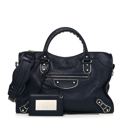 Balenciaga Chevre Silver Metallic Edge Hardware City Bleu Nuit Dark Sea 1 of 14