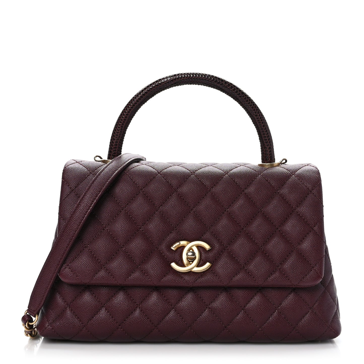 Caviar Lizard Embossed Quilted Small Coco Handle Flap Burgundy