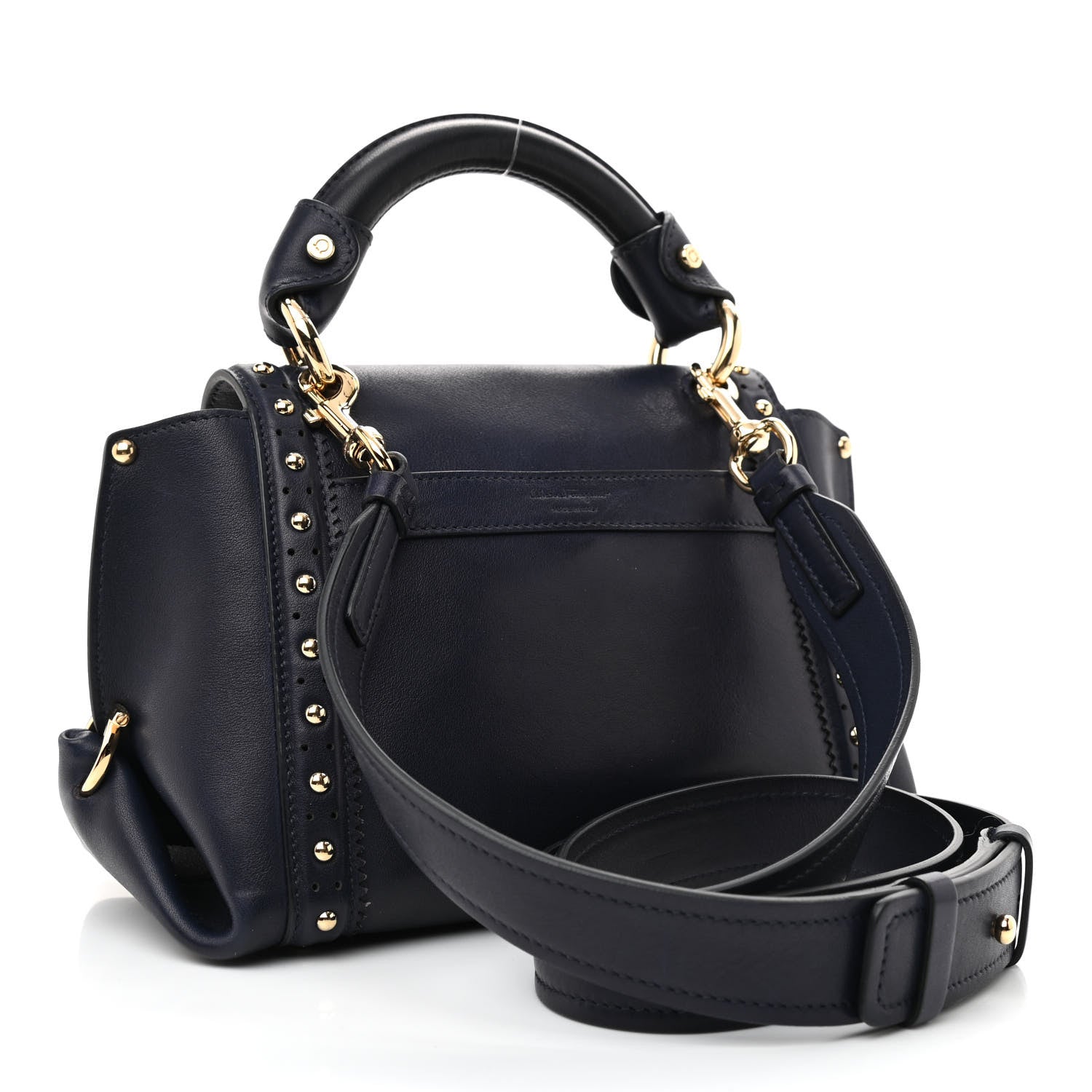 Salvatore Ferragamo Calfskin Studded Sofia Satchel Navy 3 of 9