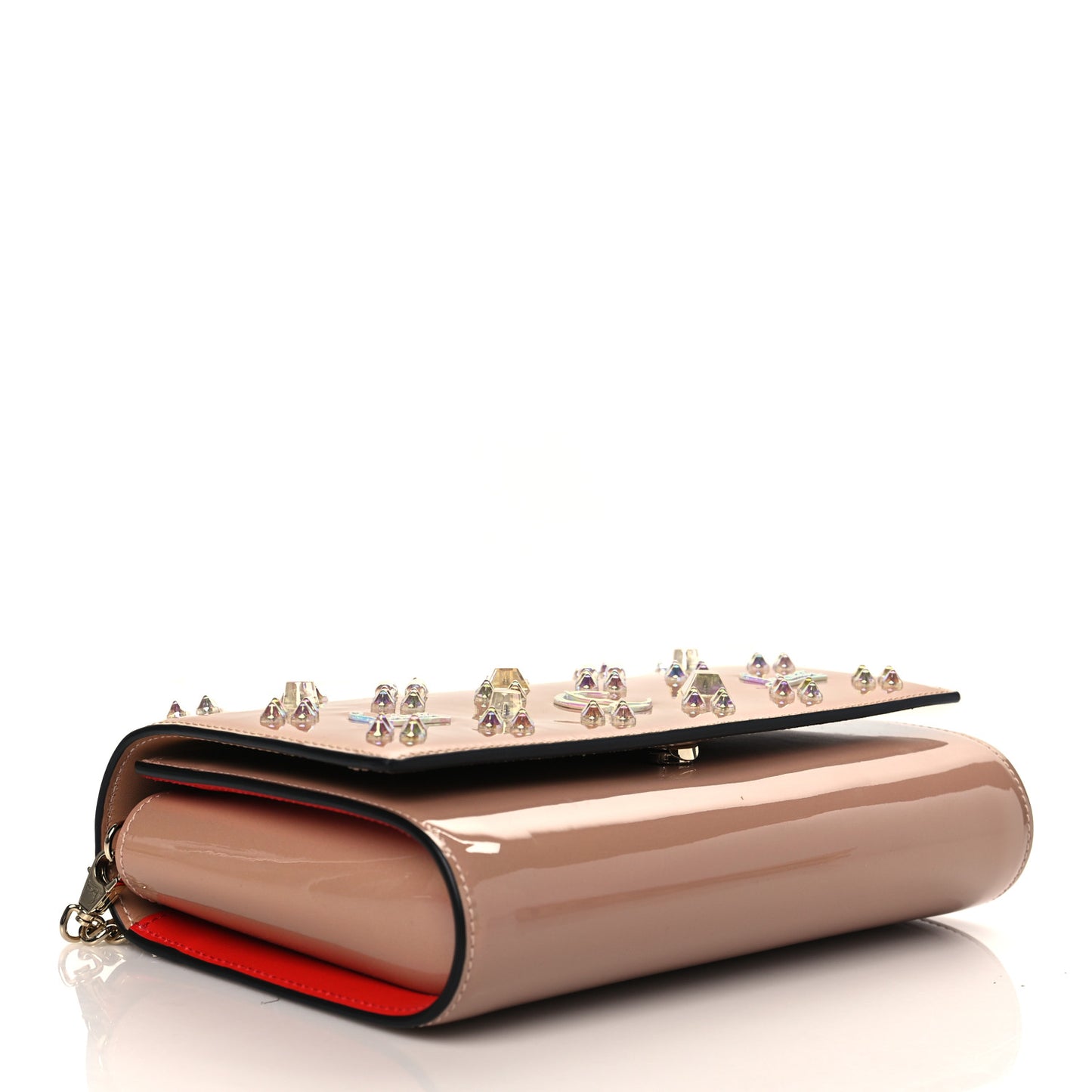 Patent Calfskin Spikes Paloma Clutch Nude White