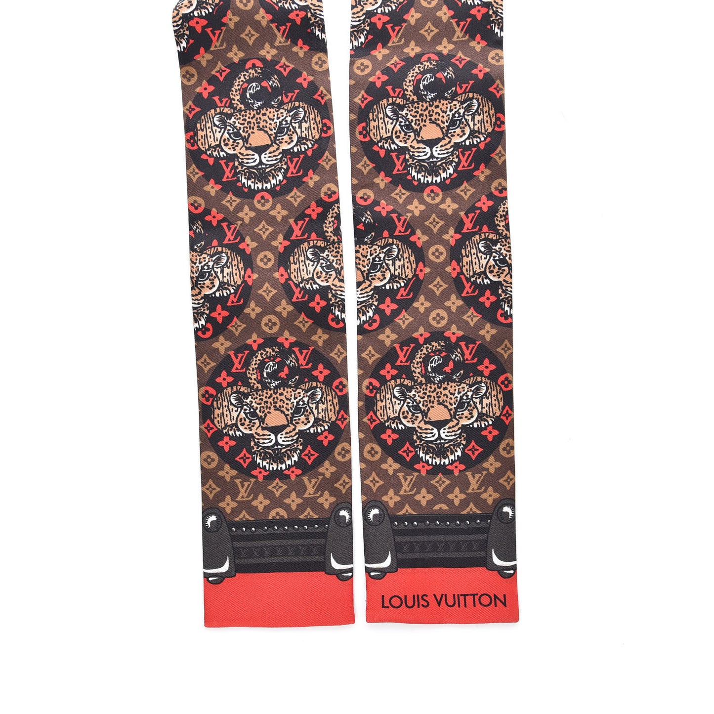 Silk Monogram Jaguar Animalle Bandeau Scarf Marron