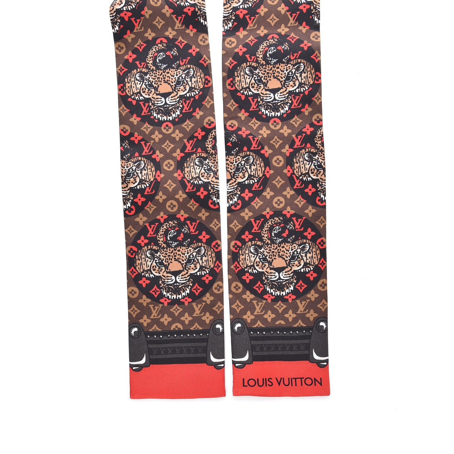 Louis Vuitton Silk Monogram Jaguar Animalle Bandeau Scarf Marron 3 of 4