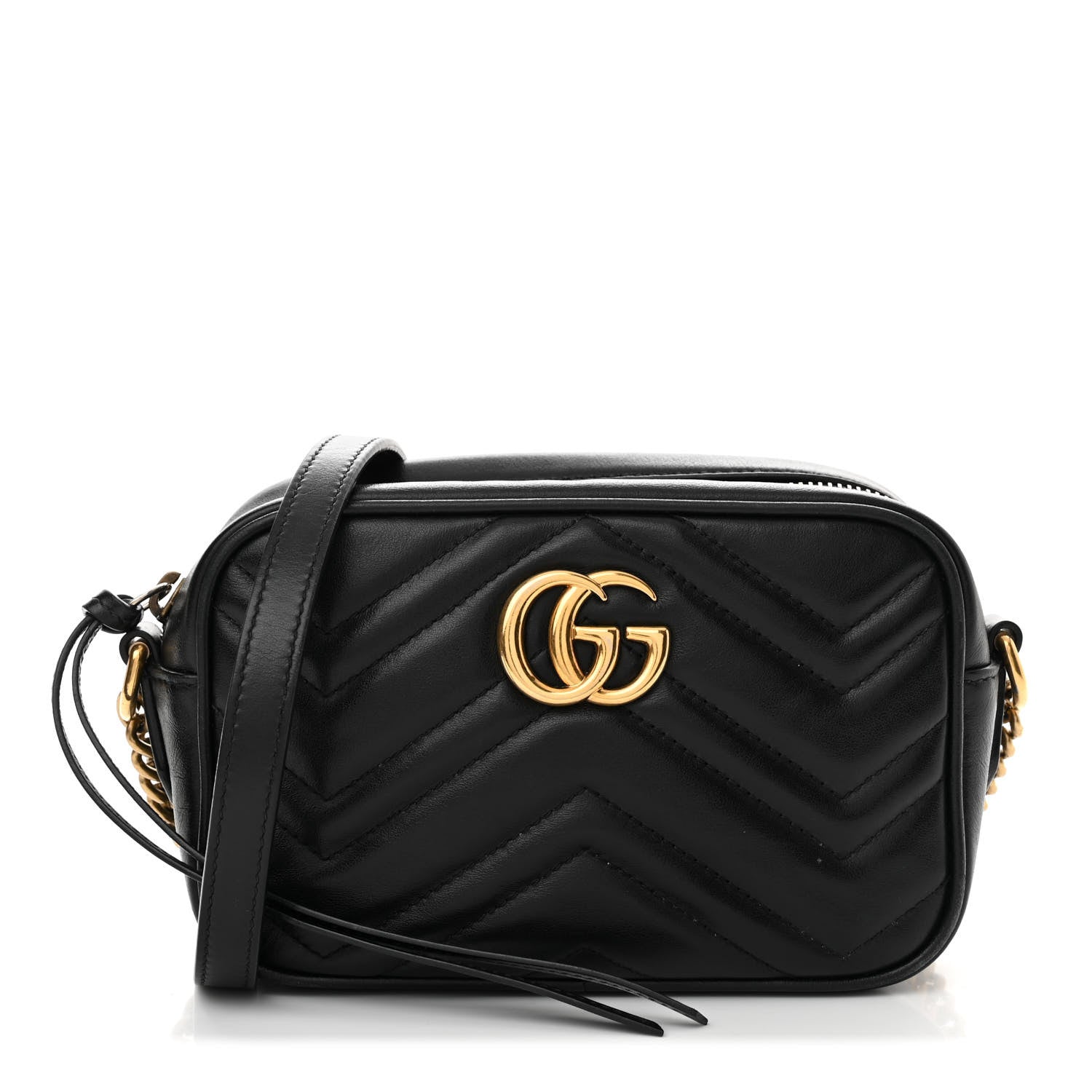 Gucci Calfskin Matelasse Mini GG Marmont Chain Shoulder Bag Black 1 of 14