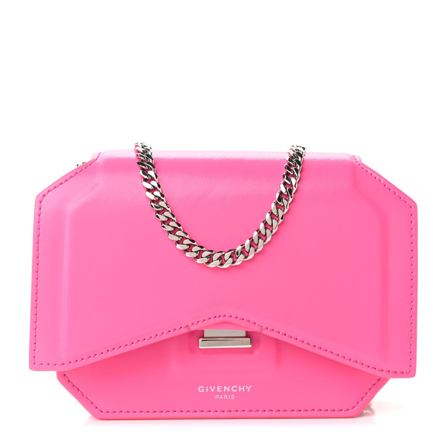 Calfskin Bow Cut Chain Wallet Fuchsia