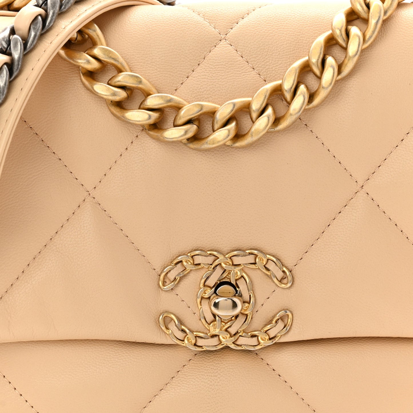 Shiny Goatskin Quilted Medium Chanel 19 Flap Beige