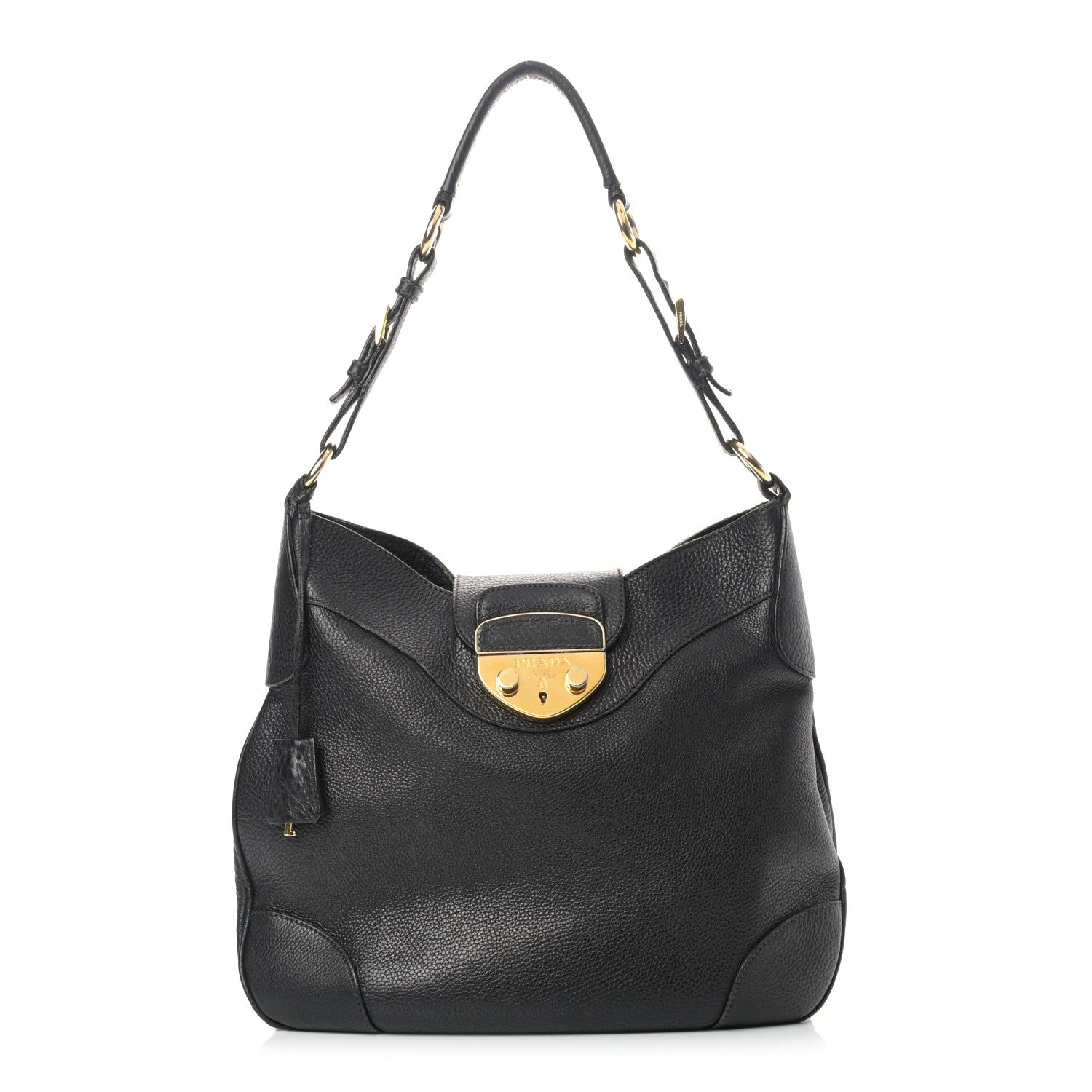 Prada Vitello Daino Pushlock Hobo Black 1 of 13