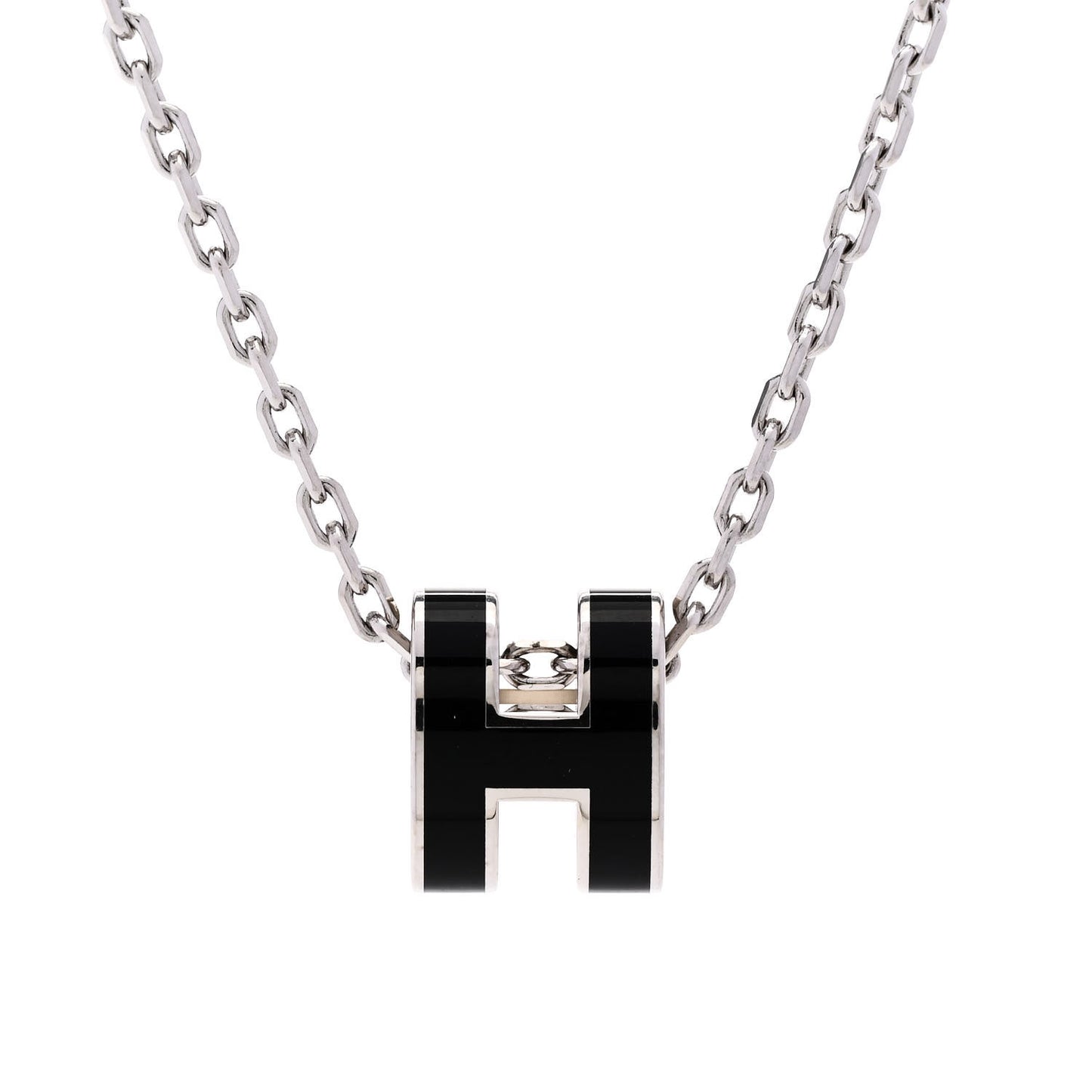 Lacquered Palladium Mini Pop H Pendant Necklace Black