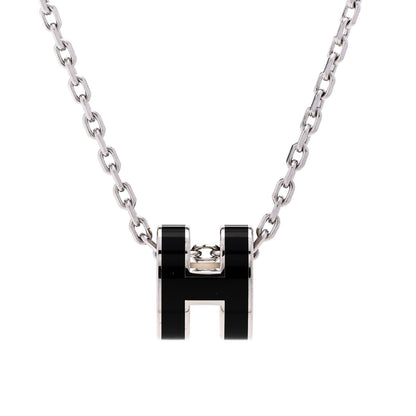 Hermes Lacquered Palladium Mini Pop H Pendant Necklace Black 4 of 8