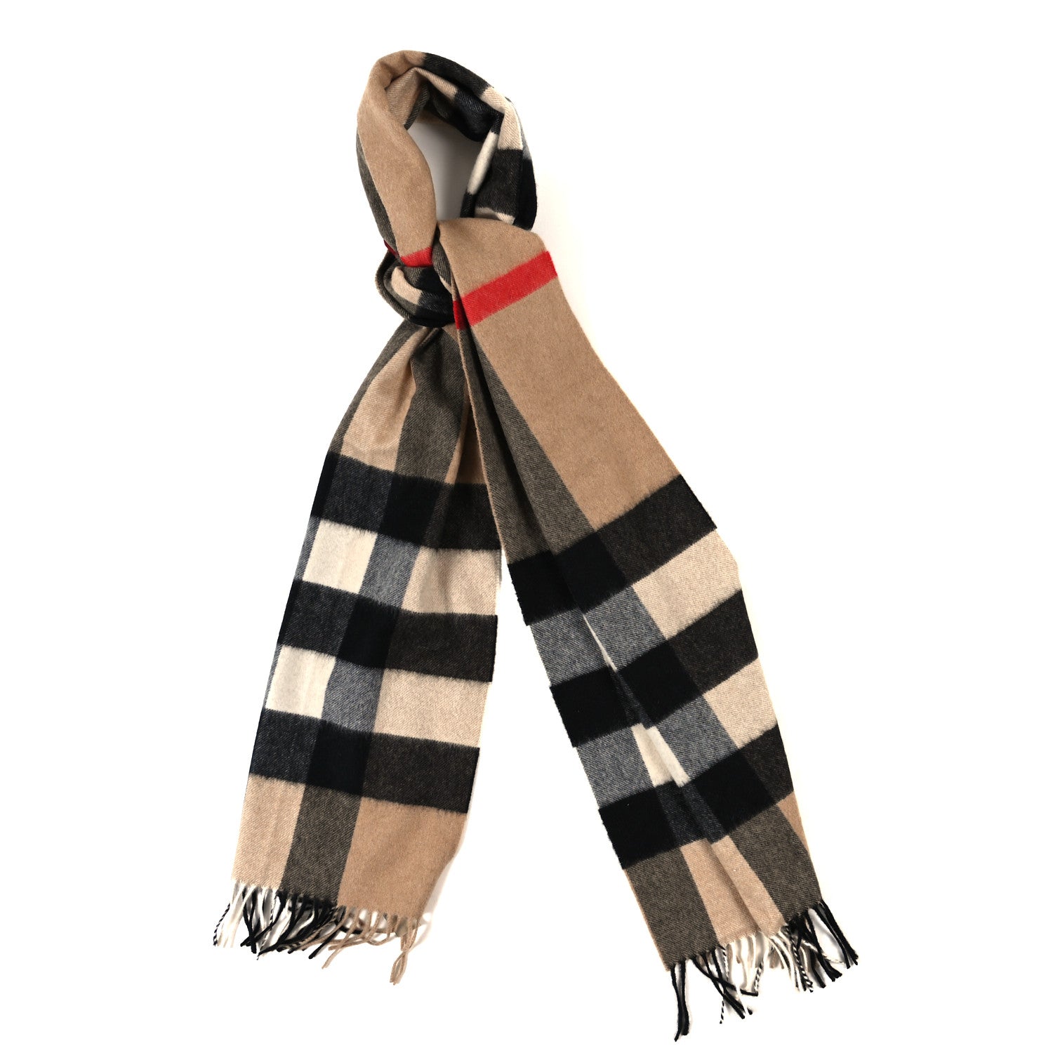 Burberry Cashmere Giant Heritage Check Fringe Scarf Camel 1 of 4