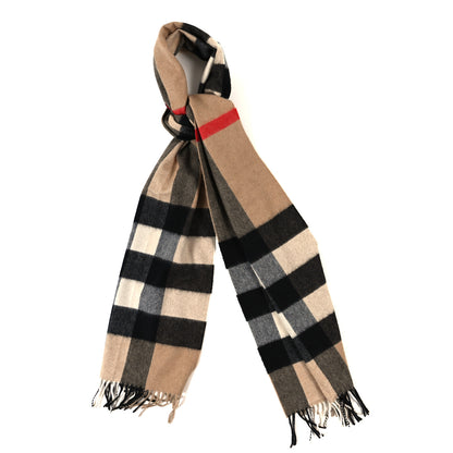 Burberry Cashmere Giant Heritage Check Fringe Scarf Camel 1 of 4