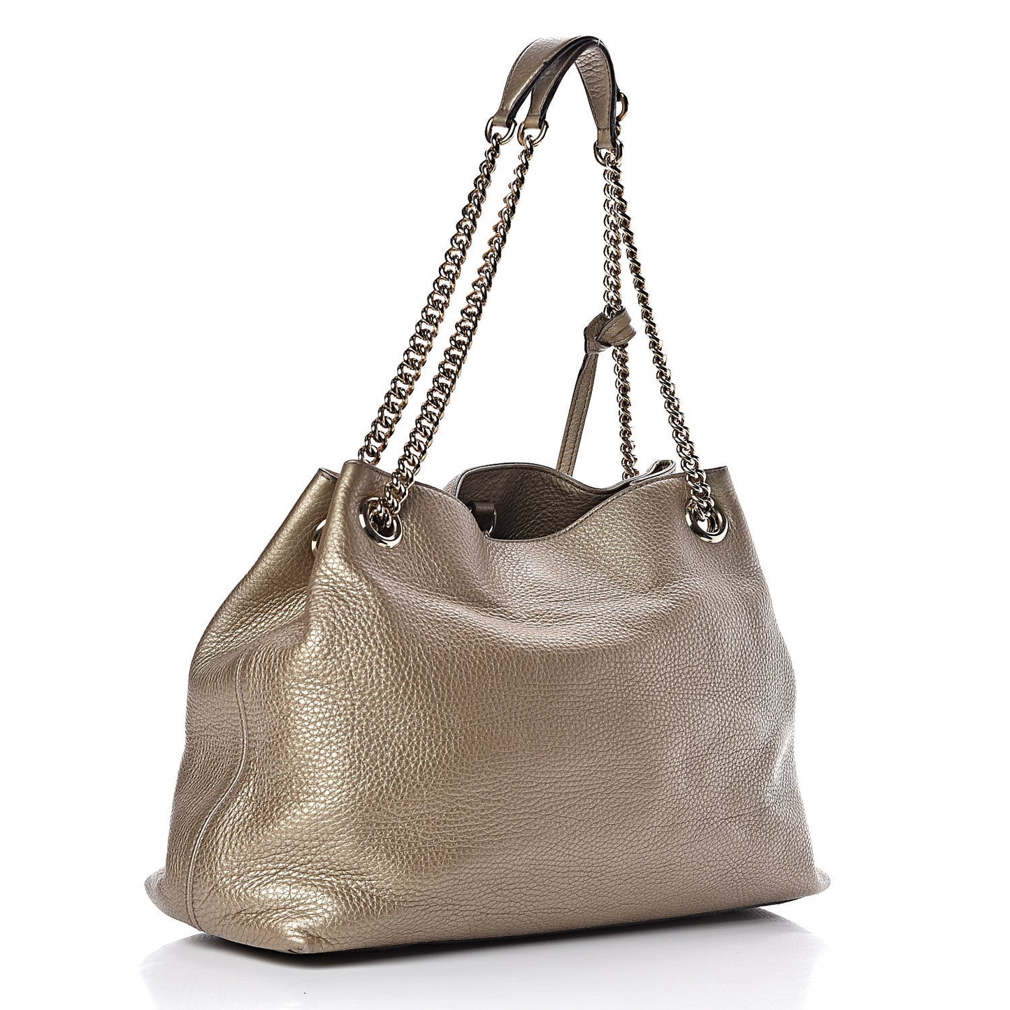 Metallic Pebbled Calfskin Medium Soho Chain Shoulder Bag Golden Beige