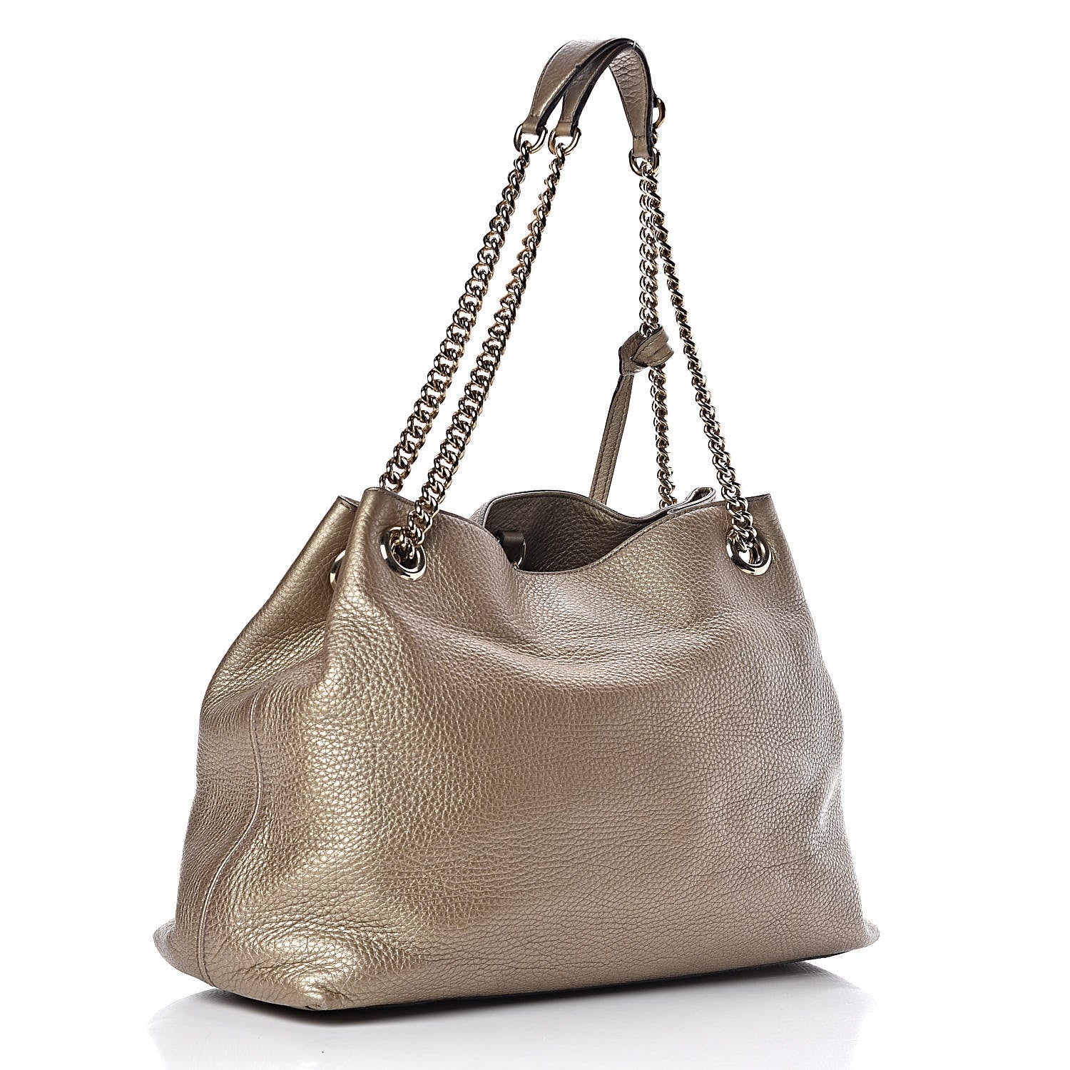 Gucci Metallic Pebbled Calfskin Medium Soho Chain Shoulder Bag Golden Beige 3 of 12
