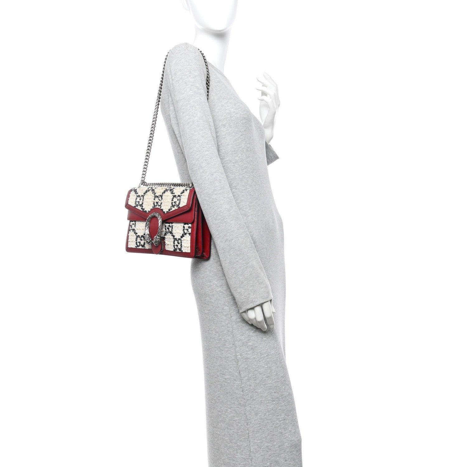Gucci Tweed GG Monogram Small Dionysus Shoulder Bag White Black Romantic Cherry 2 of 12