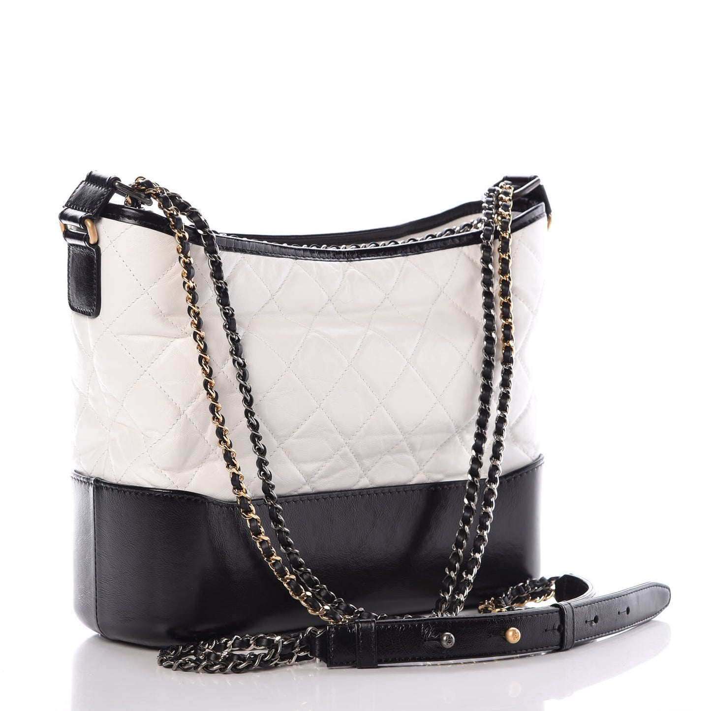 Aged Calfskin Quilted Medium Gabrielle Hobo Black White