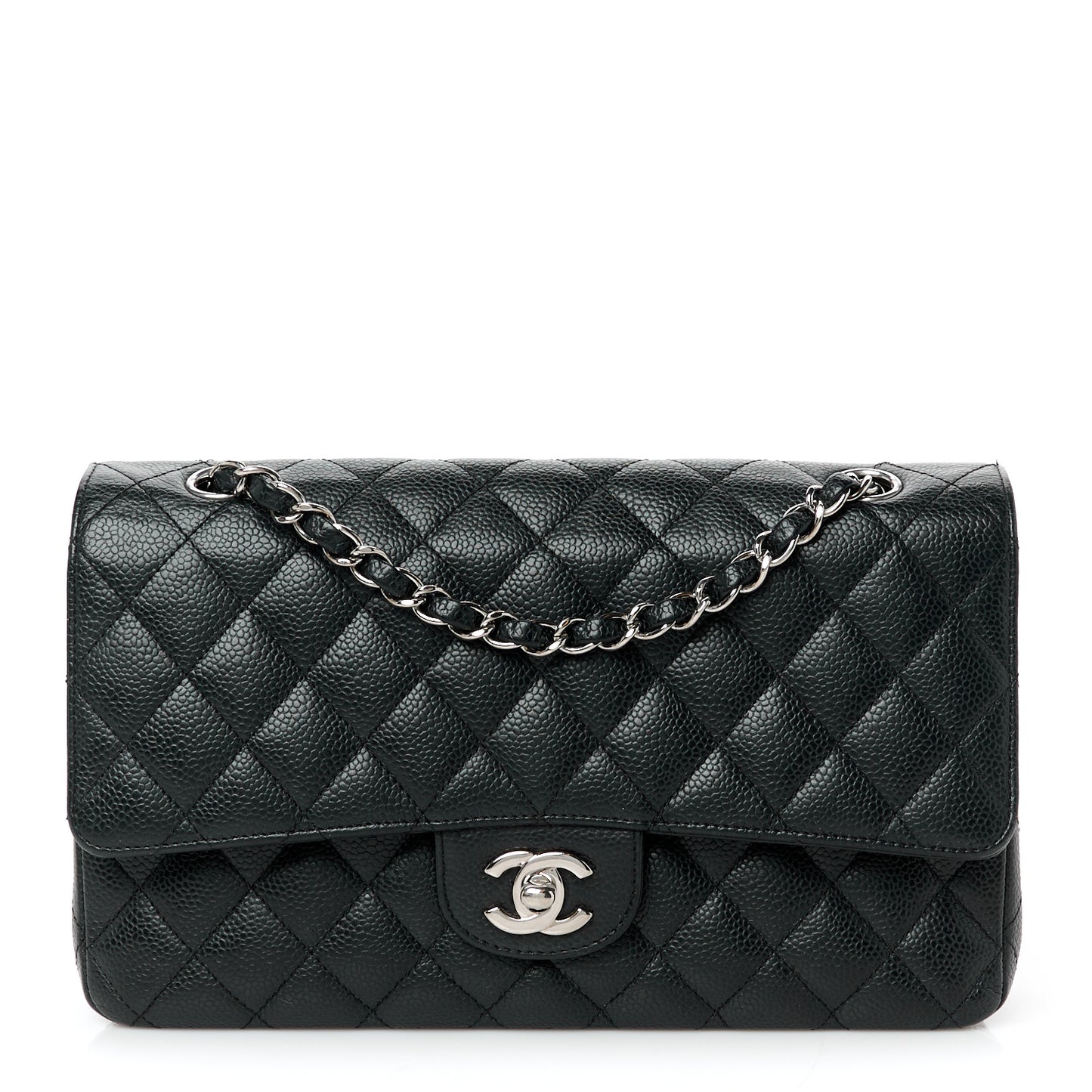 Caviar Quilted Medium Double Flap Black