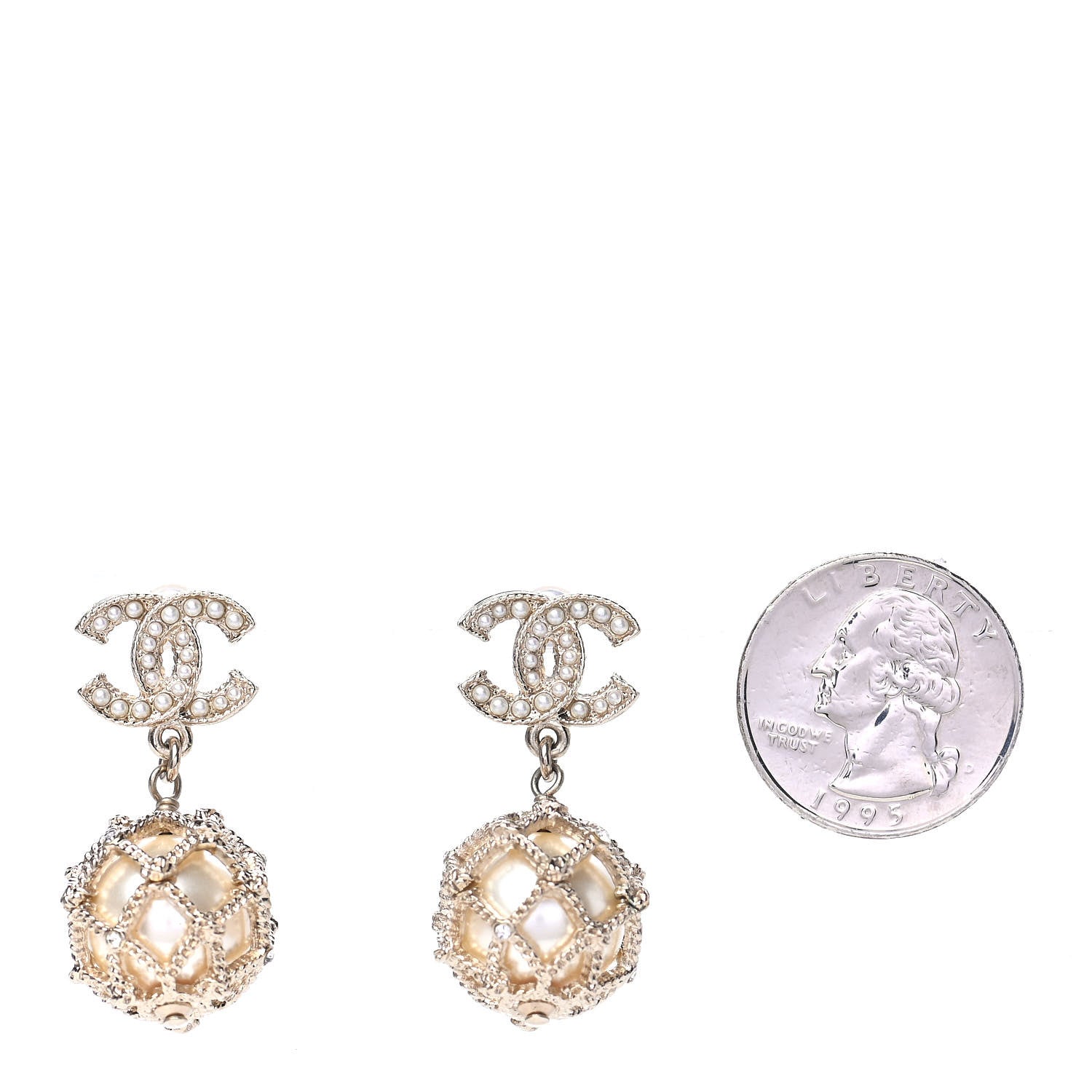 Chanel Pearl Caged CC Drop Earrings Gold 2 of 4