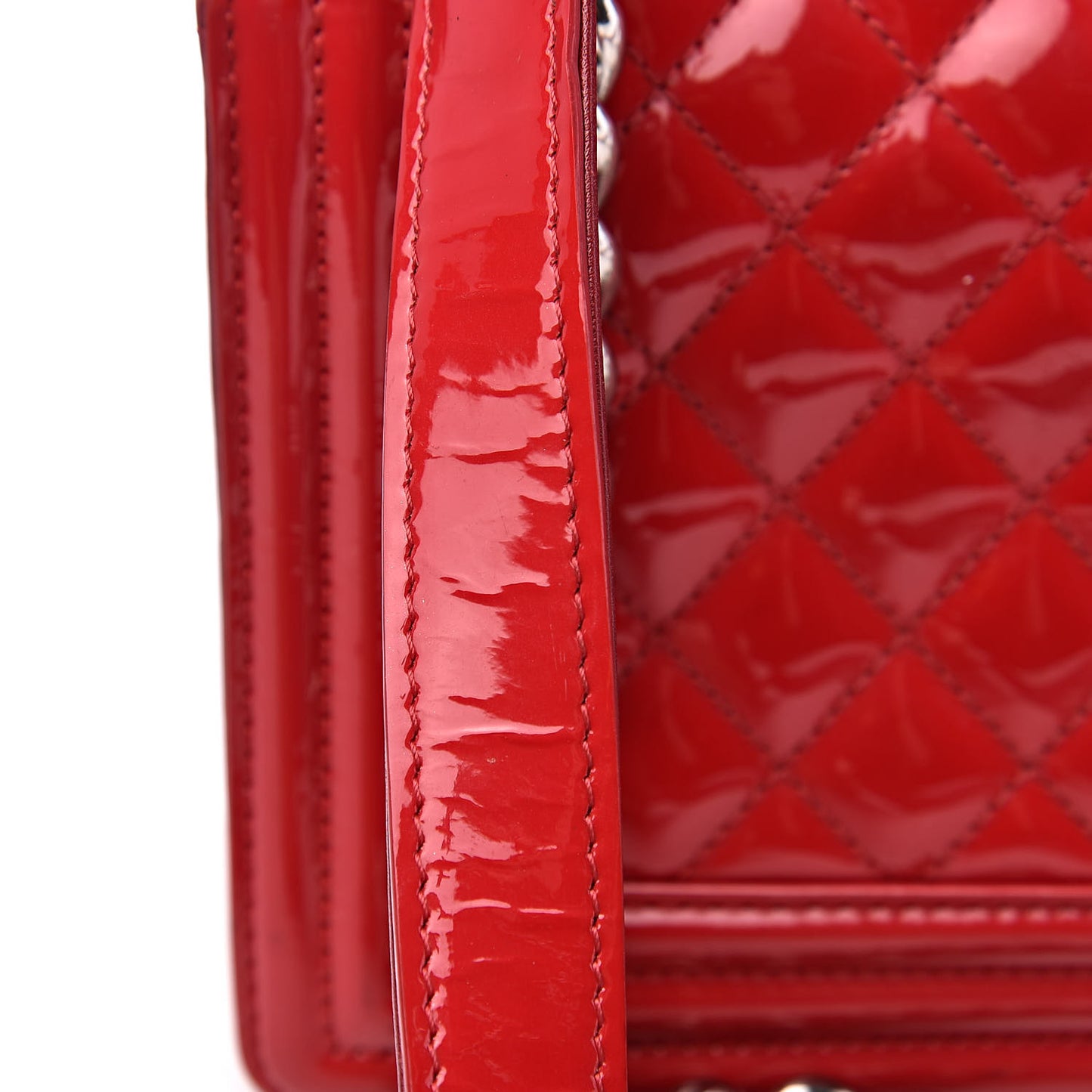 Patent Calfskin Quilted Medium Plexiglass Boy Flap Red