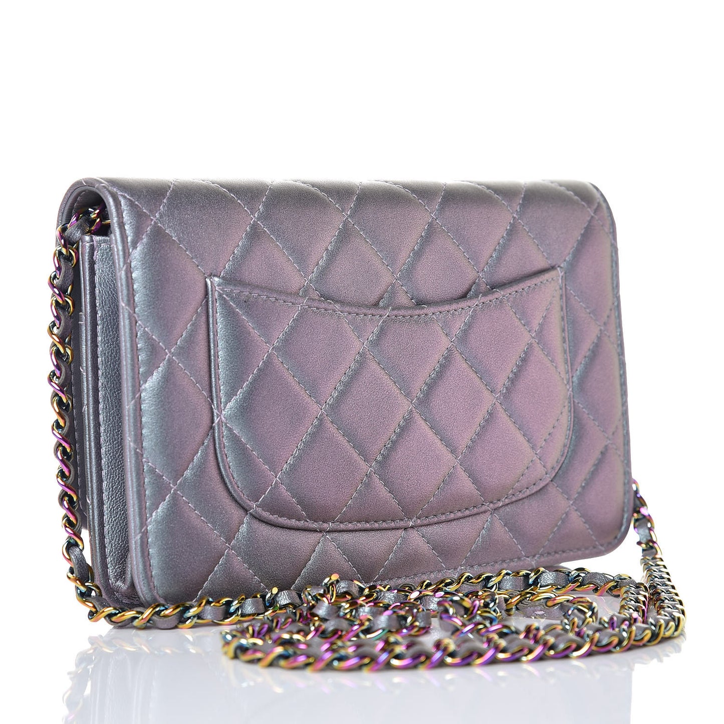 Iridescent Lambskin Quilted Reissue Wallet On Chain WOC Light Purple