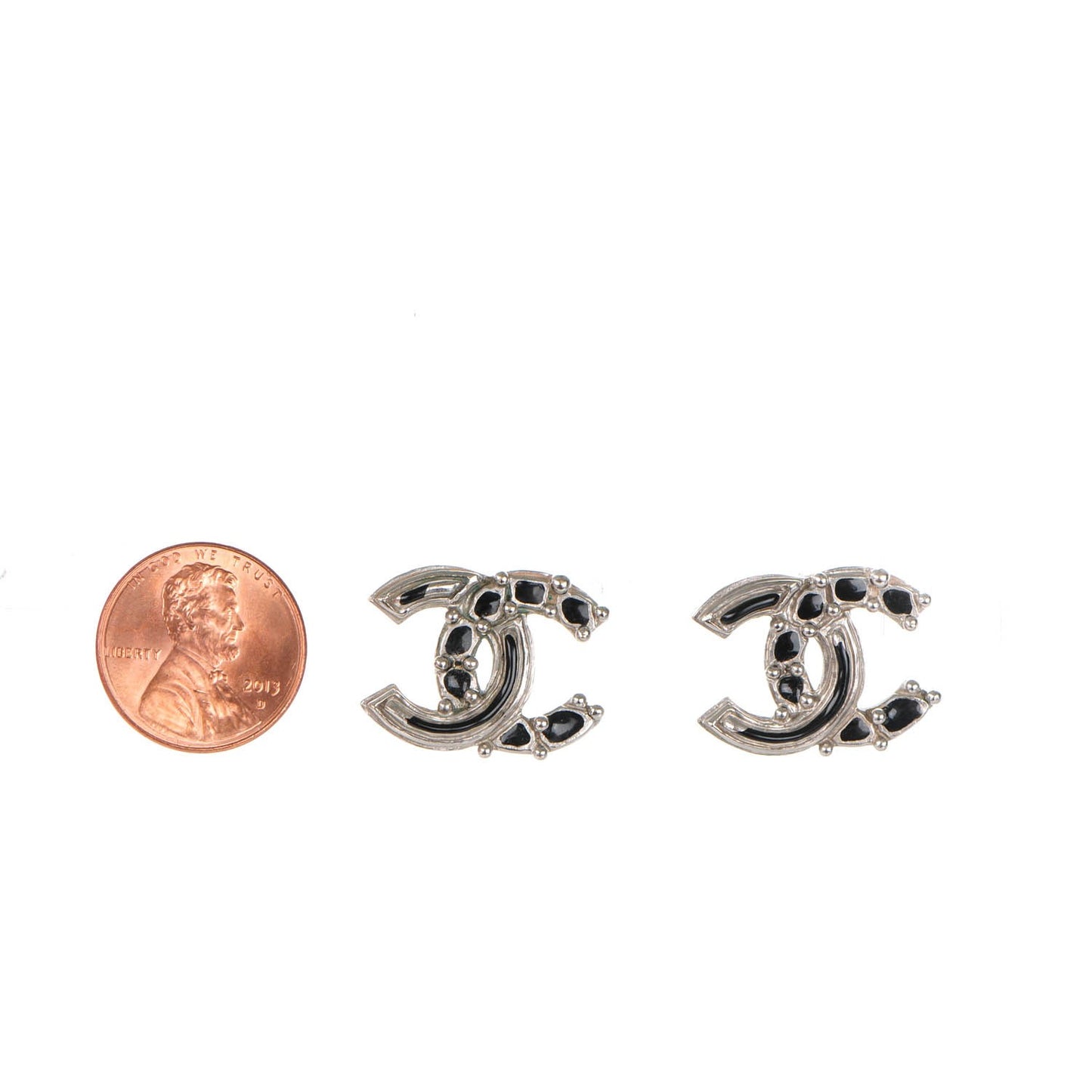 Enamel CC Earrings Black Silver