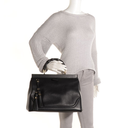 Gucci Leather Bold Bamboo Medium Top Handle Bag Black 2 of 8
