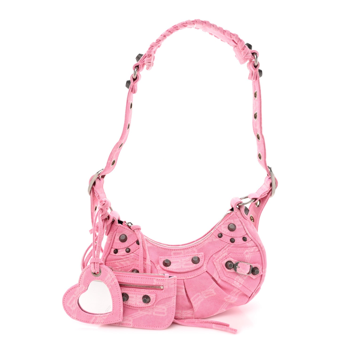 Balenciaga Denim BB Monogram Le Cagole Shoulder Bag XS Pink 1 of 11