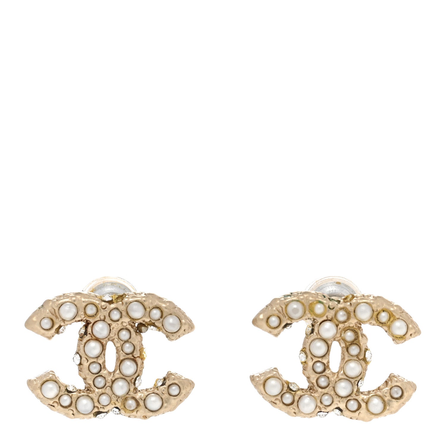 Chanel Metal Graduated Pearl Crystal CC Earrings Light Gold 1 of 6