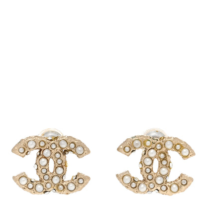 Chanel Metal Graduated Pearl Crystal CC Earrings Light Gold 1 of 6