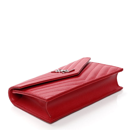 Saint Laurent Grain De Poudre Matelasse Chevron Monogram Envelope Chain Wallet New Red 4 of 5