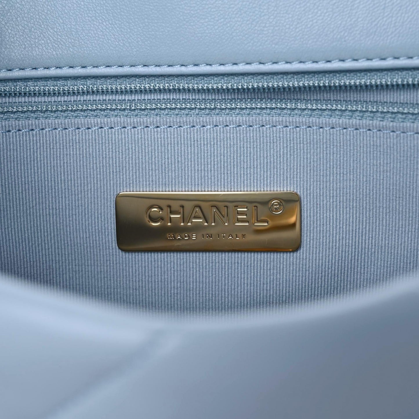 Lambskin Quilted Medium Chanel 19 Flap Light Blue